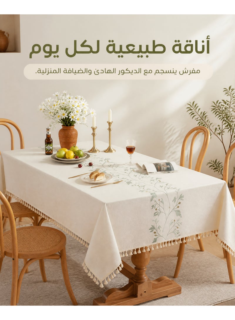 فلاي رود مفرش طاولة مستطيل من القطن والكتان مع شرابة، غطاء طاولة مقاوم للغبار لتزيين طاولة الطعام في المطبخ (90*140) - Image 5