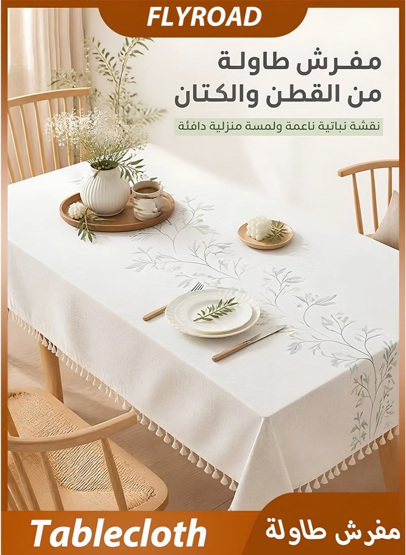 فلاي رود مفرش طاولة مستطيل من القطن والكتان مع شرابة، غطاء طاولة مقاوم للغبار لتزيين طاولة الطعام في المطبخ (90*140) - Image 1