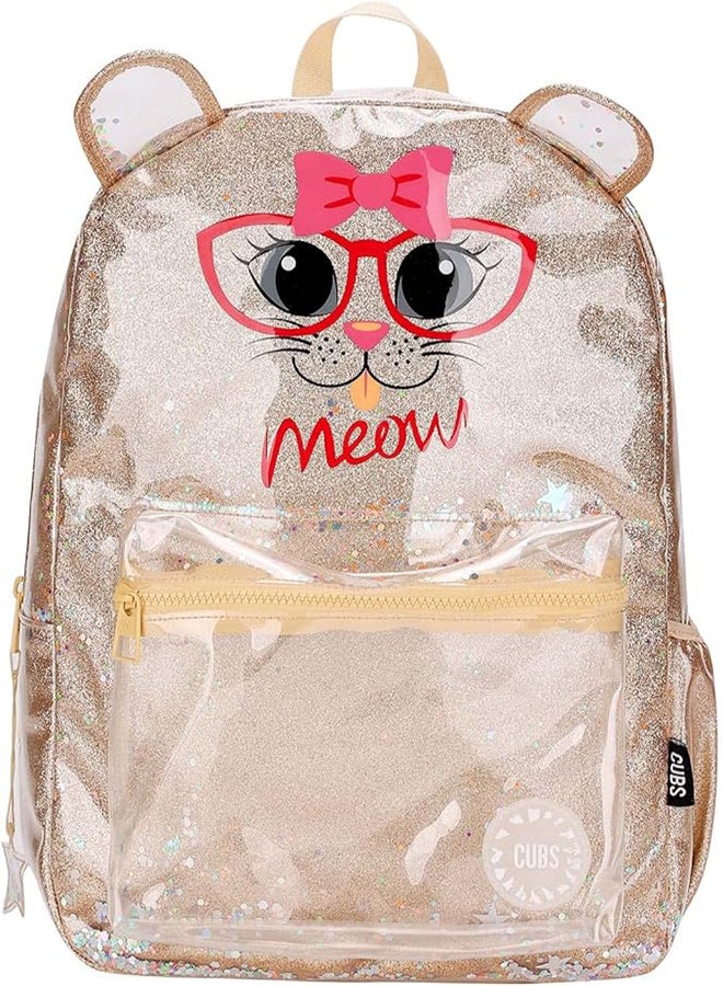 CUBS Cat Print Waterproof Kids 28L Glittery Backpack with zip closure Ideal for 6-12 years girls - Image 1