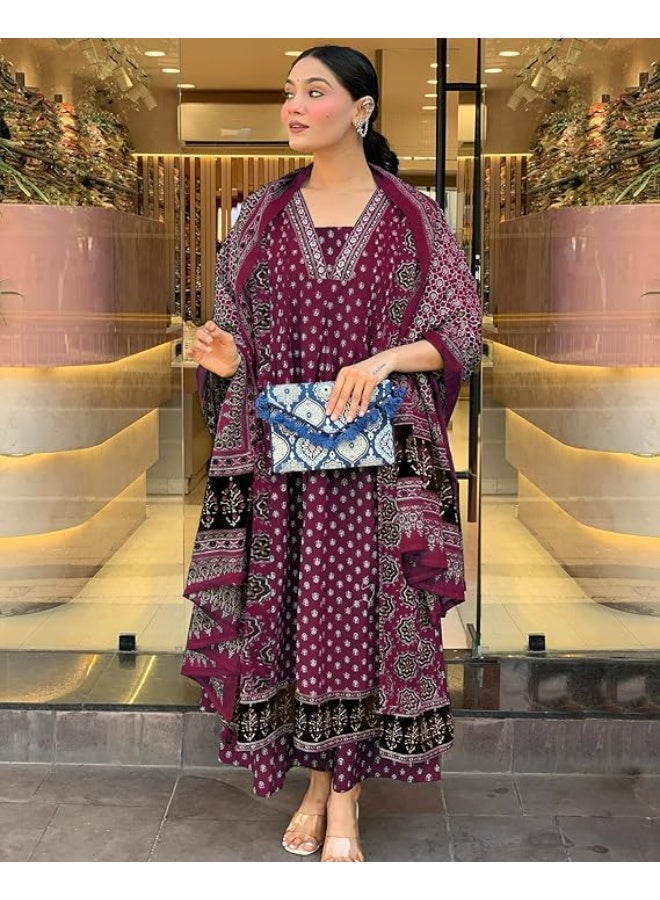 GoSriKi Women's Pure Cotton Anarkali Kurta with Dupatta & Palazzo 2xl - Image 4