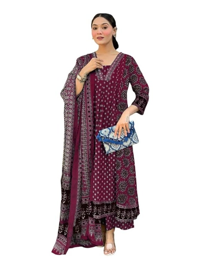 GoSriKi Women's Pure Cotton Anarkali Kurta with Dupatta & Palazzo 2xl - Image 1