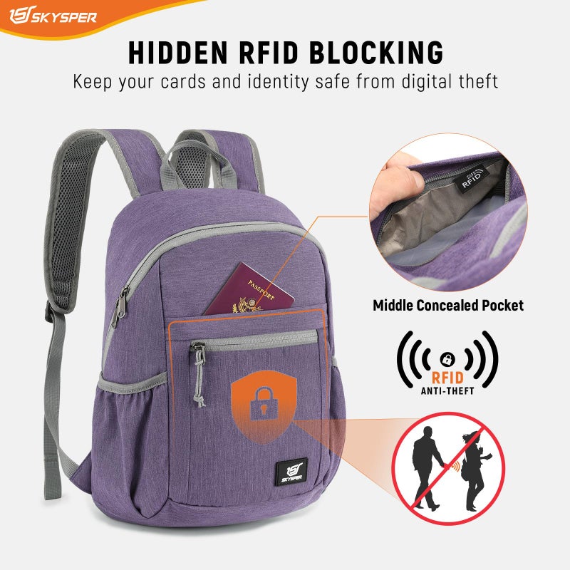 SKYSPER Anti Theft Hiking Backpack, 18L RFID Packable Travel Daypack, Lightweight Foldable Back Pack for Walking Daytrip - Image 2