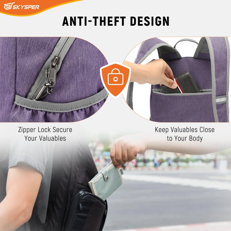 SKYSPER Anti Theft Hiking Backpack, 18L RFID Packable Travel Daypack, Lightweight Foldable Back Pack for Walking Daytrip - Image 3