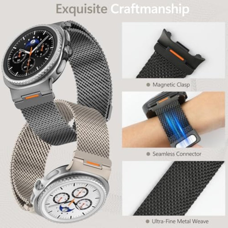 أشرطة شبكية معدنية متوافقة مع Samsung Galaxy Watch 8 Band 44mm 40mm/Galaxy Watch 8 Classic 46mm حزام مغناطيسي متين لساعة Galaxy watch 8/8 الكلاسيكية المصنوعة من الفولاذ المقاوم للصدأ - Image 3