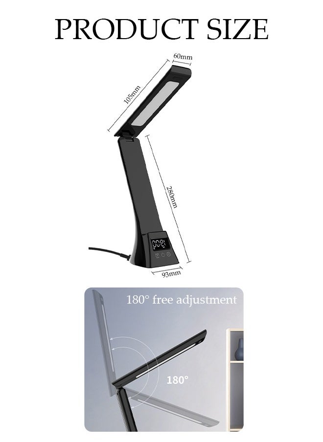DUNISO - Desk Light with Wireless Charger, USB Charging Port,3 Color Modes,Dimmable Office Desk Lamp with Clock ,Alarm,Date, Foldable Lamp for Table Bedroom Bedside Office - Image 1