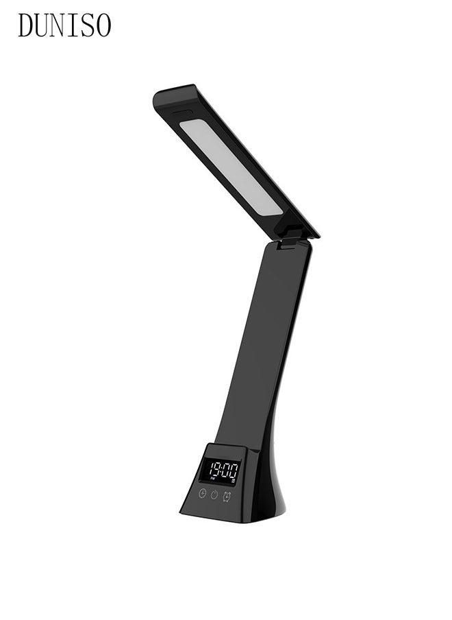 DUNISO - Desk Light with Wireless Charger, USB Charging Port,3 Color Modes,Dimmable Office Desk Lamp with Clock ,Alarm,Date, Foldable Lamp for Table Bedroom Bedside Office - Image 1