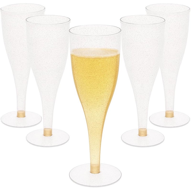 Oojami 30 Disposable Champagne Flutes  45 oz Gold Glitter Plastic Cups for Parties  Elegant Toasting Glasses  Perfect for Weddings Engagements Mimosa Bars Thanksgiving Christmas New Years Eve