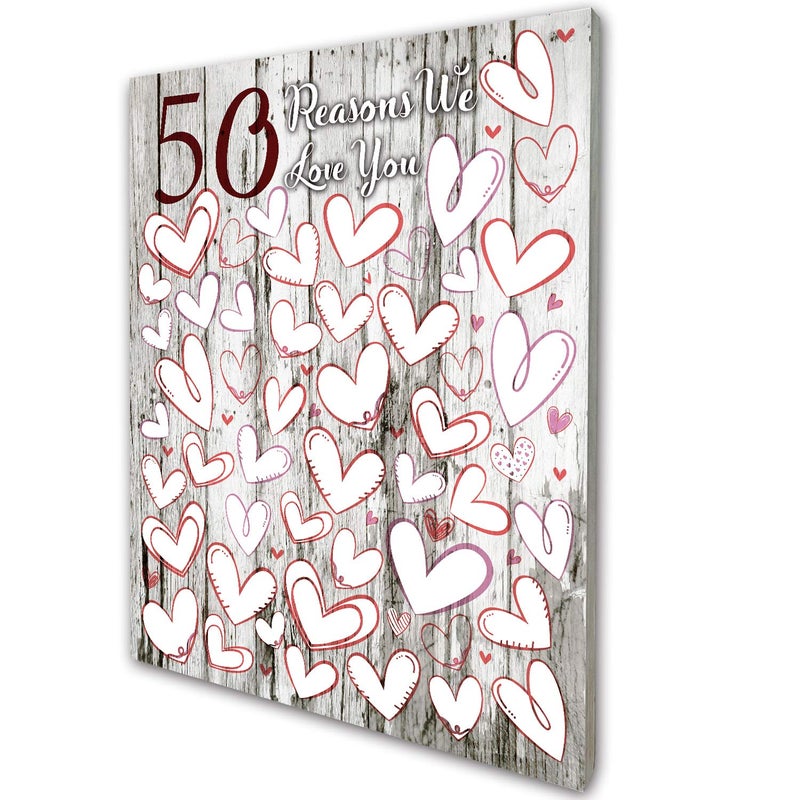 akeke 50 Reasons We Love You 50th Birthday Gift Guest Book for Her Man Woman Sister Friend Family Wood GuestBook Party Decoration 50th Birthday Sign