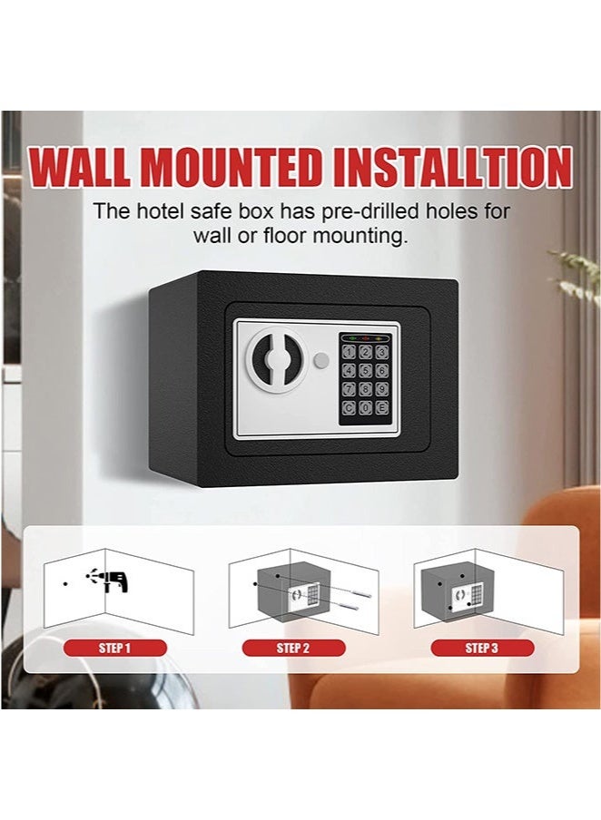 Mini black safe, electronic digital keypad lock, equipped with two keys, suitable for home/office/hotel (Black) - Image 5