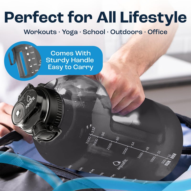 AQUAFIT 1 Gallon Water Bottle with Time Marker - Straw & Chug Lid - BPA Free Gym Water Bottle with Straw - Big Gallon Jug (Gray, 128 oz - 2in1 Lid) - Image 5