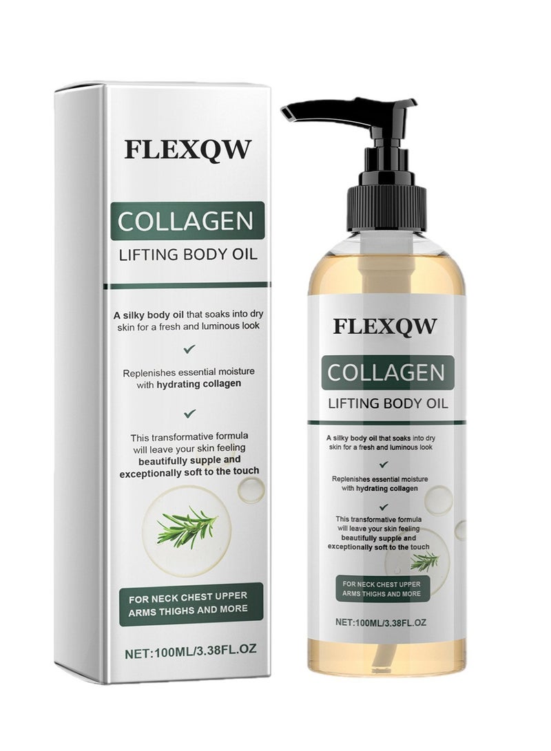 FLEXQW Collagen Lifting Body Oil After Shower, Hydrating Collagen Oil For Body, Moisturizing Anti Aging for Women & Men, Helps Soften Appearance of Crepey Skin for All Skin Types, 3.8 Fl Oz - Image 1