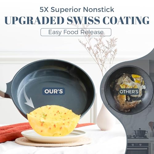PRICUSIS Ceramic Nonstick Deep Saute Pan with Lid, 10/12 Inch Non Toxic Pans with Double Pour Spout, Helper Handle and Lid, Metal Utennsil Safe, Dishwasher Safe, (12 Inch, Gray) - Image 3