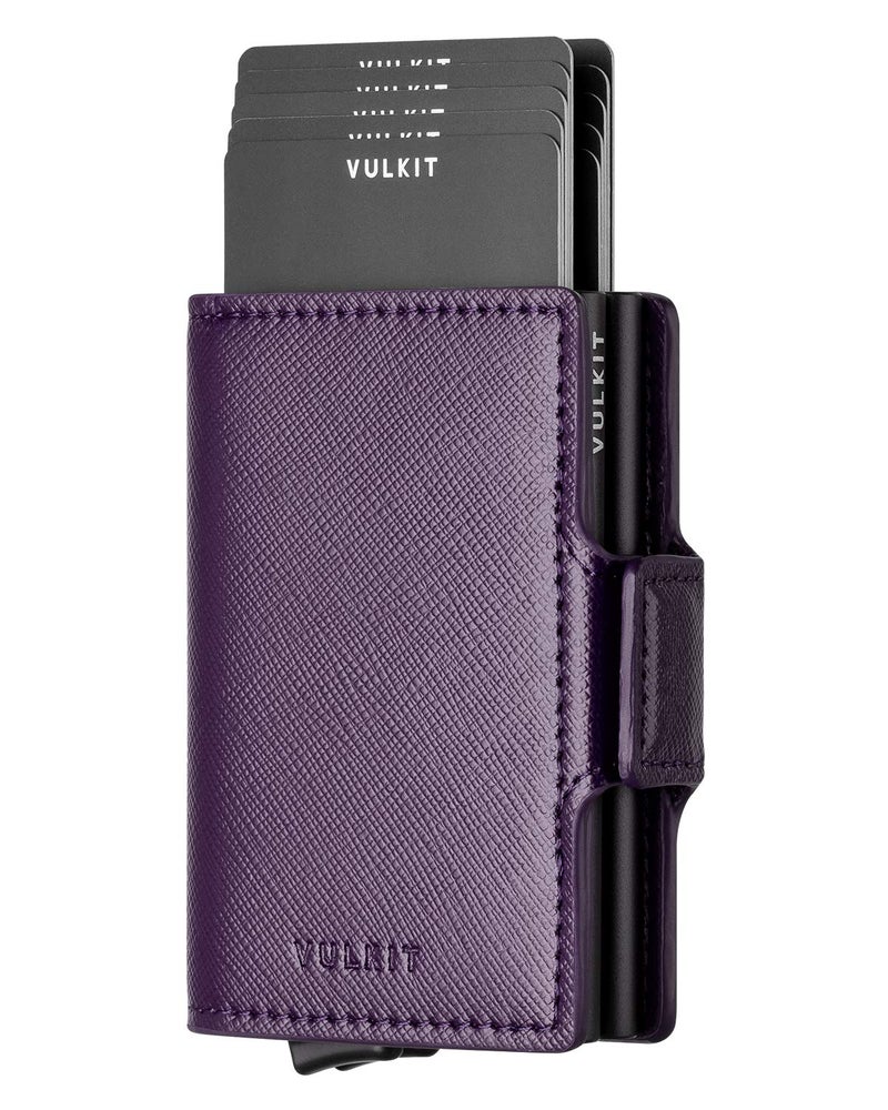 VULKIT VULKIT Credit Card Holder RFID Blocking Leather Automatic Pop Up Wallet Magnetic Wallet Double Card Case for Men and Women Cross Wine  - Image 1