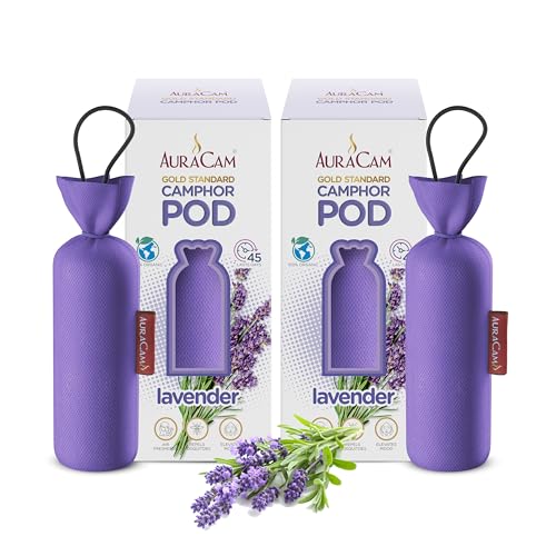 AuraCam Gold Standard Camphor Pod Cone (Lavender) - Set of 2 - Pod Air freshener For Room, Car, Bathroom, Office & Toilet | Long-Lasting Cone for Home - Image 1