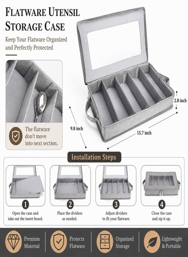 Joyfol Day Flatware Utensil Storage Case, Grey Silverware Storage Box Chest with Adjustable Dividers, Removable Cutlery Storage Holder with Zipper Lid for Organizing Spoon/Flatware/Knives - Image 5