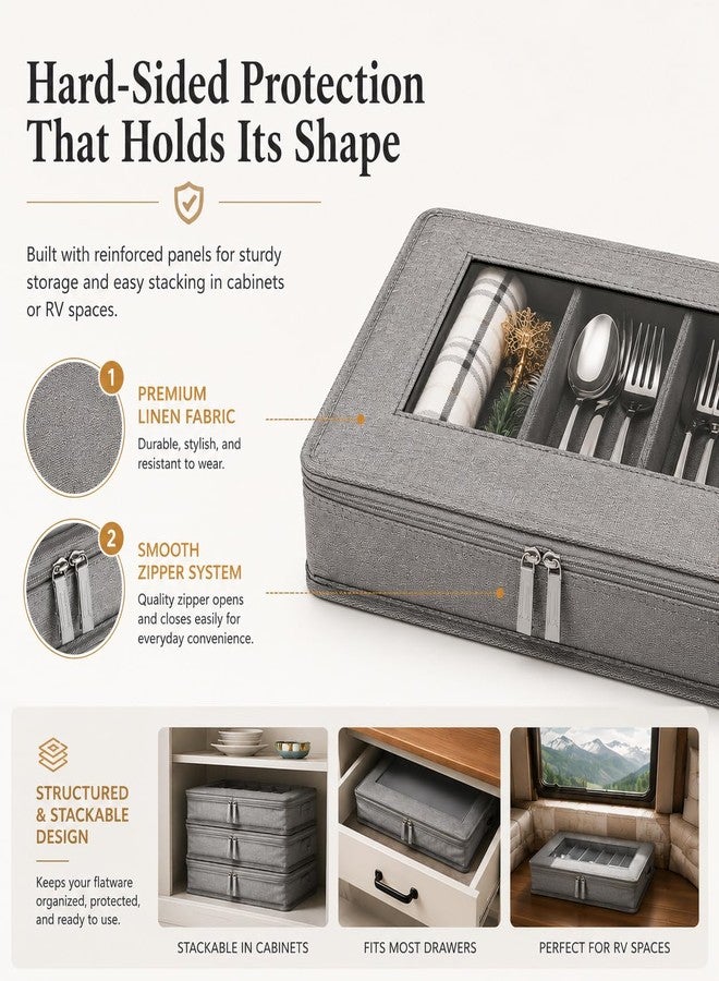 Joyfol Day Flatware Utensil Storage Case, Grey Silverware Storage Box Chest with Adjustable Dividers, Removable Cutlery Storage Holder with Zipper Lid for Organizing Spoon/Flatware/Knives - Image 4