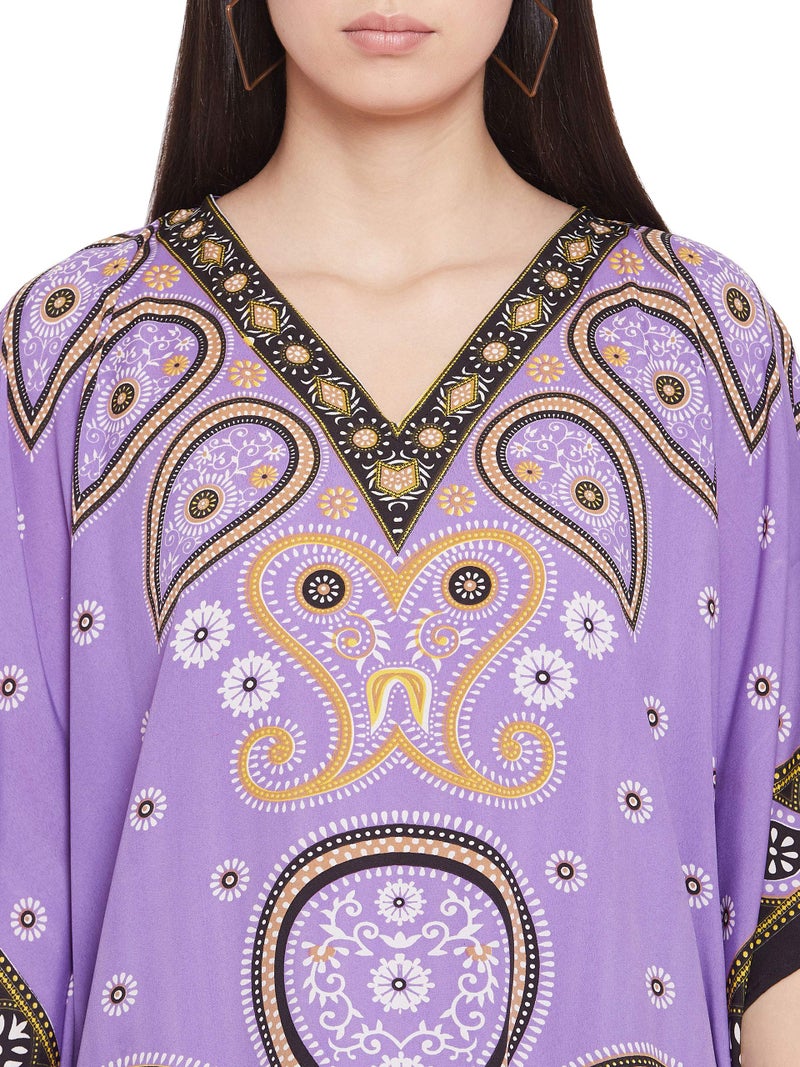 Oussum Gypsie Blu Paisley Print Kaftan for Women Polyester Caftan Dress Kimono Sleeve Plus Size Beach Maxi Dresses (Multicolor Purple Paisley Maxi Kaftan) - Image 5