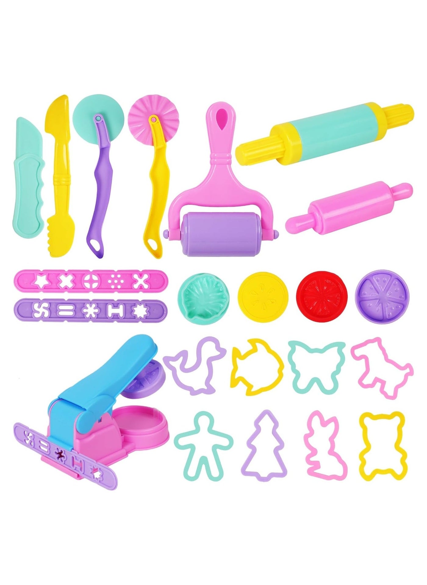 22 PCS Playdough Tools and Accessories for Kids, Macaron Color Plastic Playdough Toys with Animal Cutters, Play Dough Tools Set for Kids Ages 2-8 (Random Color)