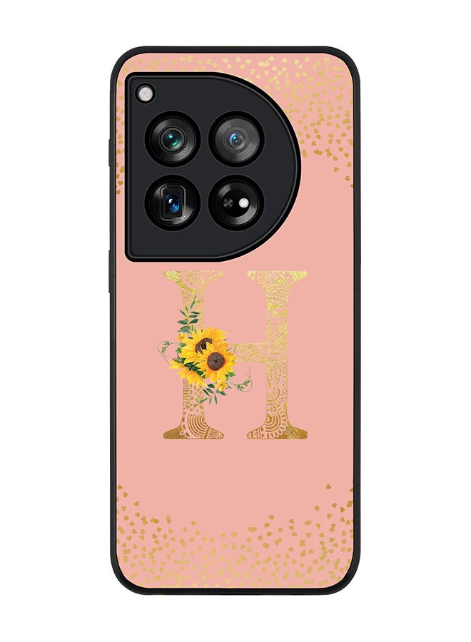 Stylizedd Rugged Black edge case for OnePlus 12R / OnePlus Ace 3 5G, Slim fit Soft Cover Custom Monogram Initial Letter Floral Pattern Alphabet - H (Rose Pink) - Image 1