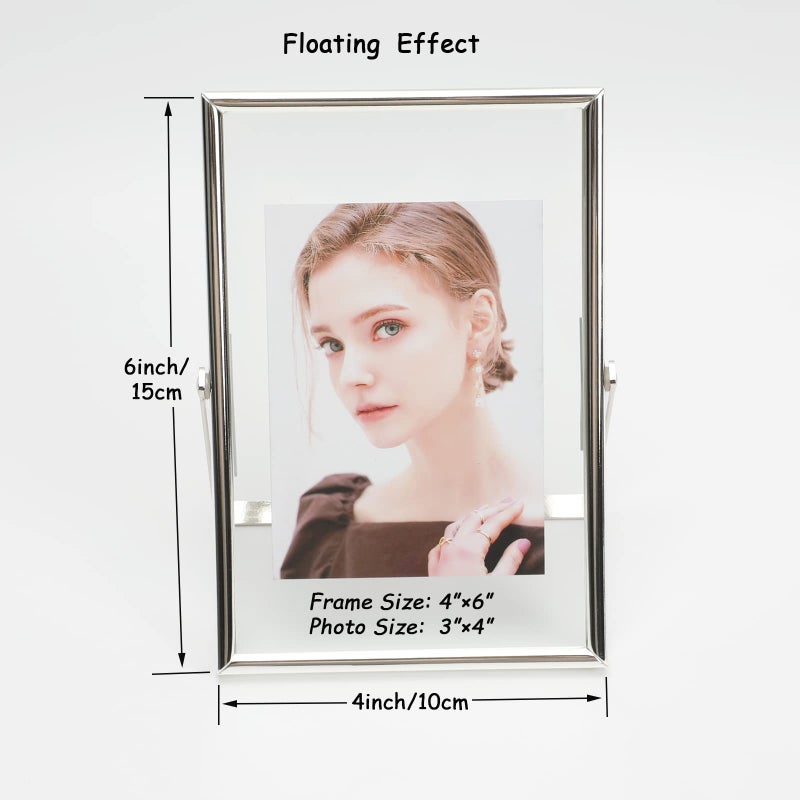أهاجو Ahago Silver Floating Frame (4 "" x6 "" مجموعة رأسية 2) للصورة 3.5x5 2x3 1x2 إطارات صور الطاولة على الطاولة هدية راقية لمهرجان الزفاف أو المكتب د؟ - Image 2