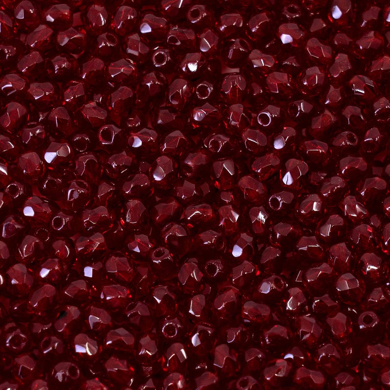 100 pcs Faceted Fire Polished Pressed Czech Glass Beads 3mm 012in Bohemian Dark Ruby Red  90100