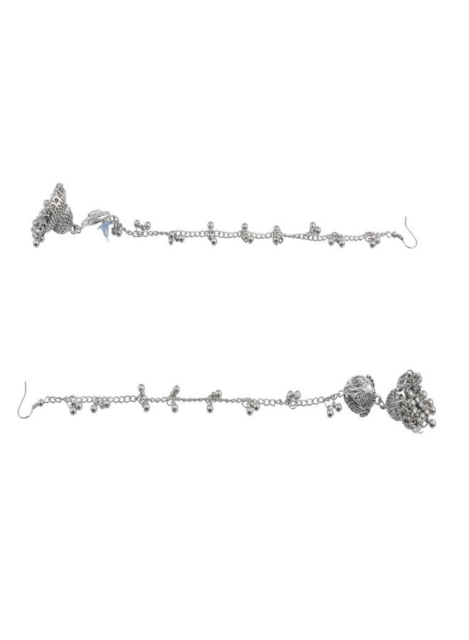 Vientiq Traditional Silver-Plated Earchain Jhumka Earrings - Image 5