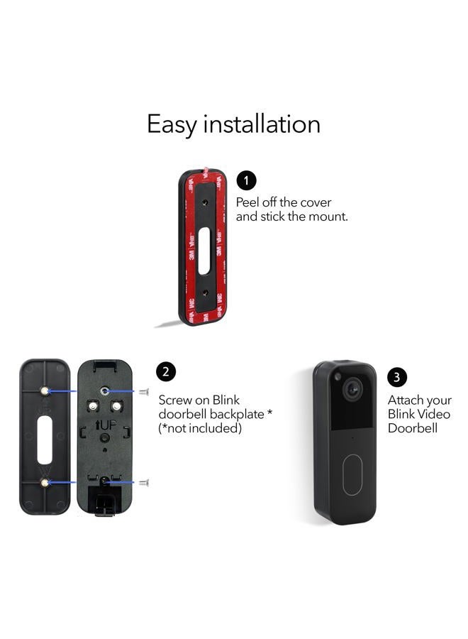 Wasserstein No-Drill Mount Compatible with Blink Video Doorbell - Wall Mount/Mounting Bracket for Blink Security Wireless System (Black) - Image 4