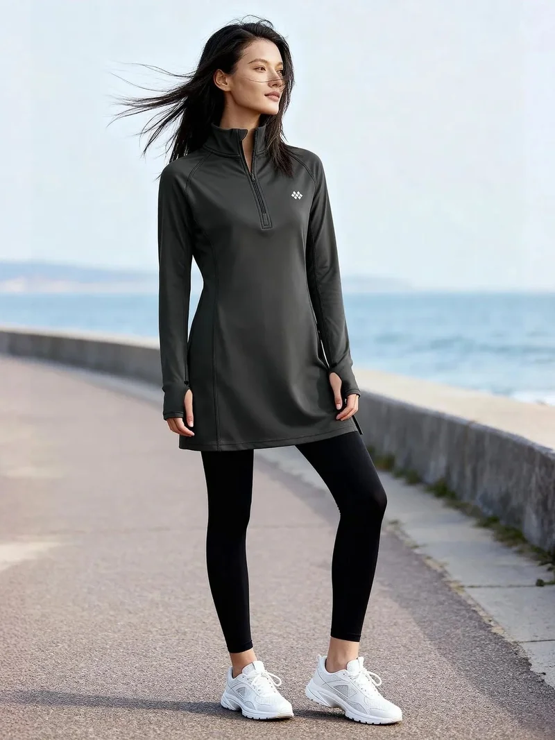 تومي لايف TOMMY Long-sleeve Knit Tunic Top With Half Turtleneck