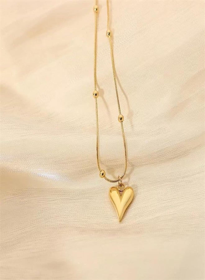 Aeoss Gold Heart Pendant Necklace Beaded Neckchain for Women | Stainless Steel Anti Tarnish Chain Waterproof Necklace Jewellery - Image 4
