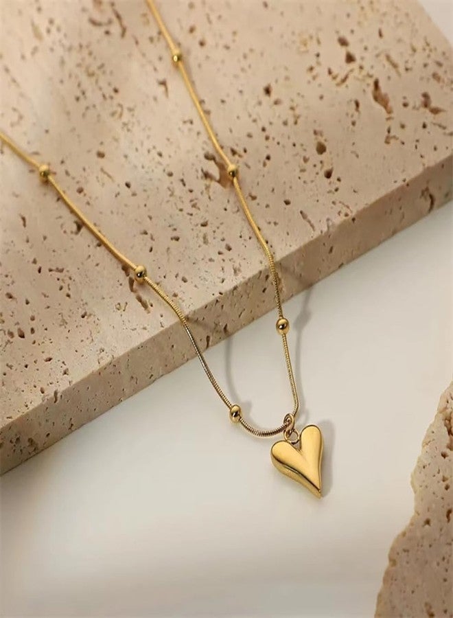 Aeoss Gold Heart Pendant Necklace Beaded Neckchain for Women | Stainless Steel Anti Tarnish Chain Waterproof Necklace Jewellery - Image 3