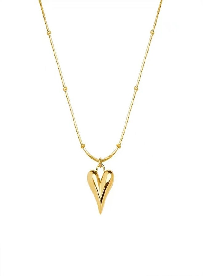 Aeoss Gold Heart Pendant Necklace Beaded Neckchain for Women | Stainless Steel Anti Tarnish Chain Waterproof Necklace Jewellery - Image 1