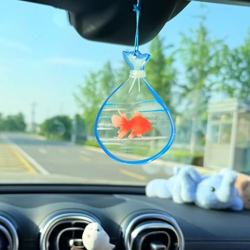 HongEast Goldfish in A Bag Car Charm,Cute Goldfish Car Hanging Ornament Pendant,Summer Fish Beach Decor Rear View Mirror Accessories for Women Men - Image 4