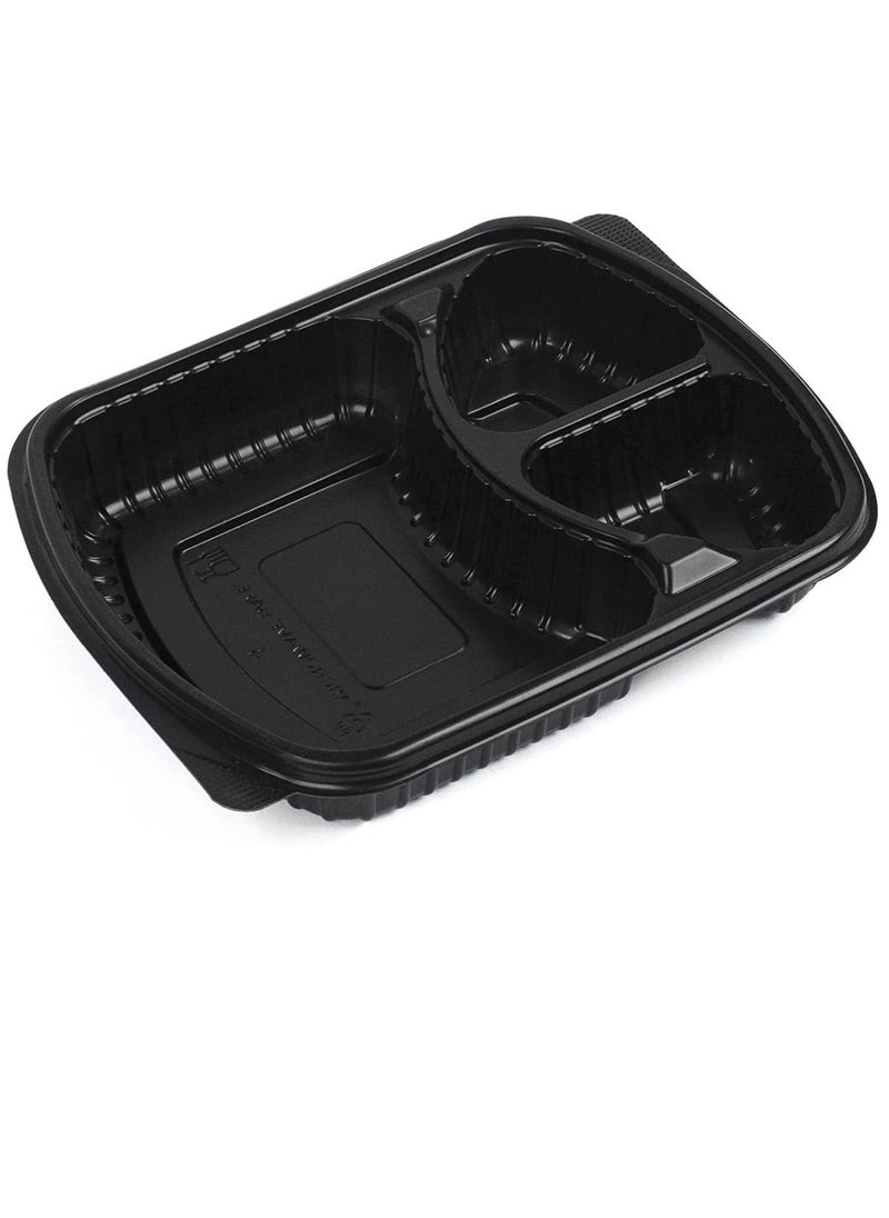 ALSAQER - [10 Pack] Disposable Food Container 3-Compartment Black Base with Lids/Meal Container/Food Storage Container/Lunch Boxes Microwave/Freezer Safe Portion Control (3 Section Container) - Image 1