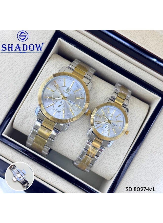 شادو طقم ساعات زوجية شادو فاخرة - وظيفة اليوم والتاريخ (عربي / إنجليزي) - تصميم متعدد الموانئ - Image 2