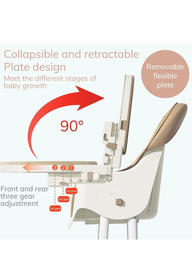 Generic - TOYS-EGYPT 4 in 1 Convertible Space Saving High Chair with Adjustable Backrest and Footrest, Booster Seat for Baby Feeding with Tray, Wheels and Safety Belt for Toddlers Code (E560) Color (Beige) - Image 1