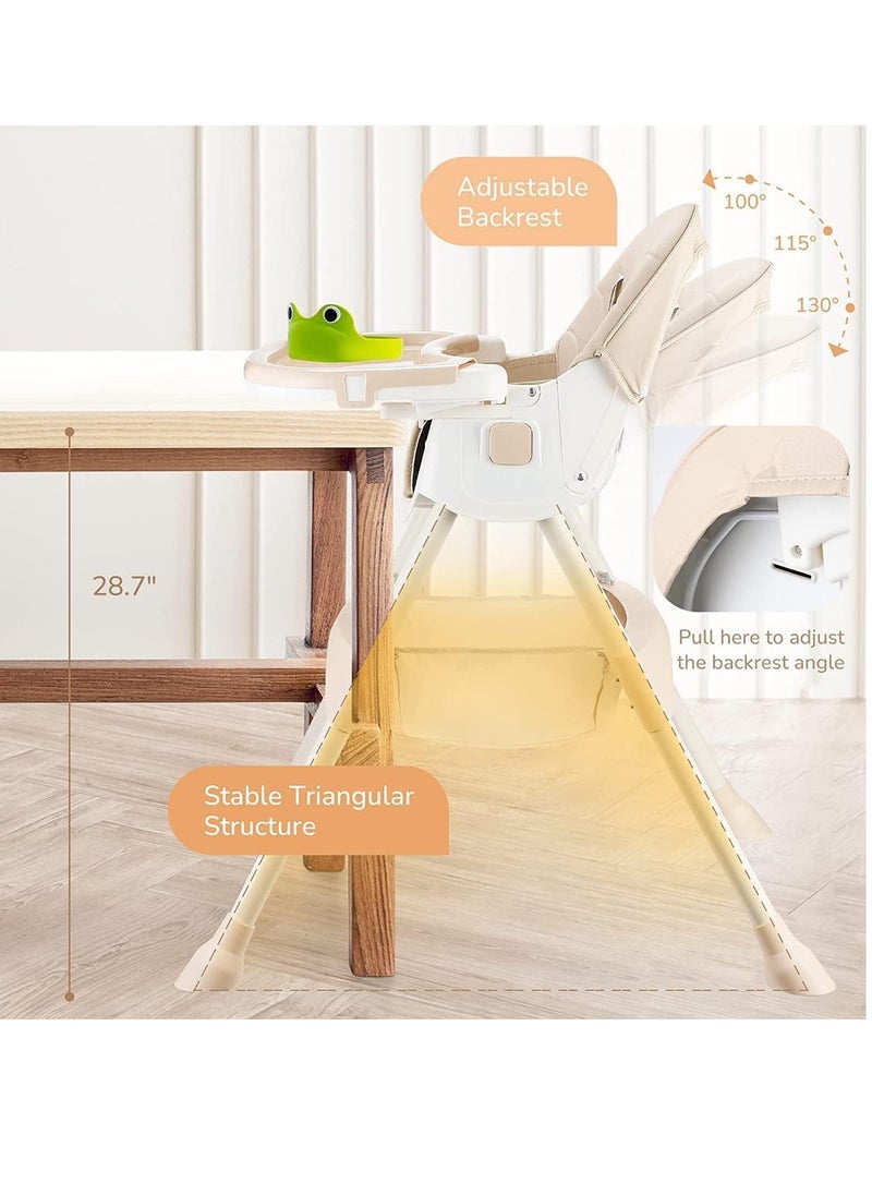 Generic - TOYS-EGYPT 4 in 1 Convertible Space Saving High Chair with Adjustable Backrest and Footrest, Booster Seat for Baby Feeding with Tray, Wheels and Safety Belt for Toddlers Code (E560) Color (Beige) - Image 1