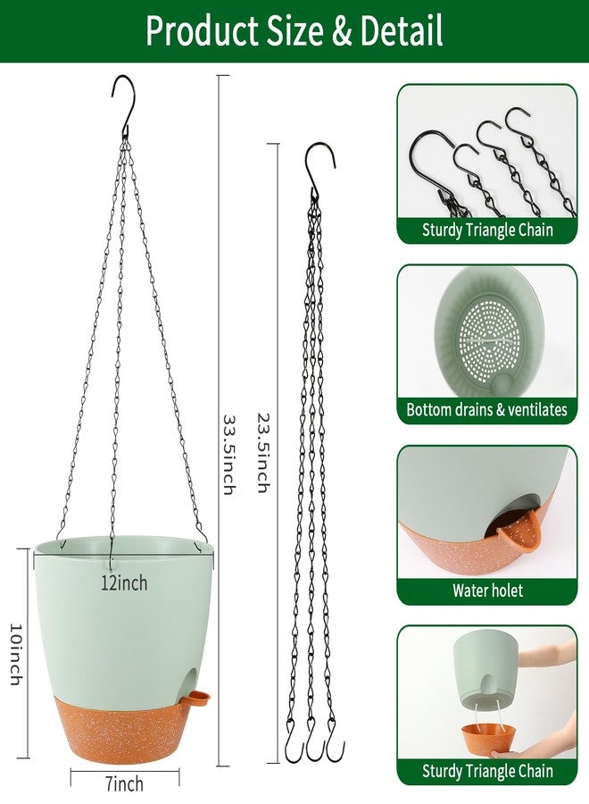 GARDIFE Large Hanging Planter, 12 inch Hanging planters for Indoor. Outdoor Plants, Self Watering Plant Pot, 2 Pack Plant Hanger, Green - Image 2