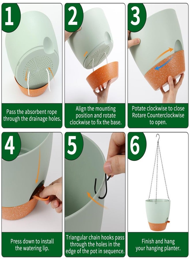 GARDIFE Large Hanging Planter, 12 inch Hanging planters for Indoor. Outdoor Plants, Self Watering Plant Pot, 2 Pack Plant Hanger, Green - Image 3