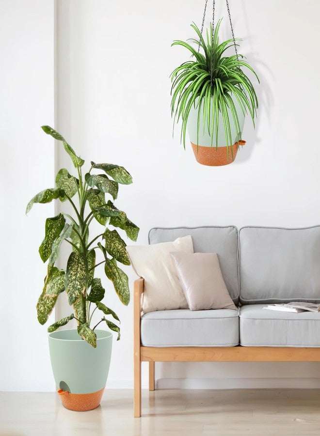 GARDIFE Large Hanging Planter, 12 inch Hanging planters for Indoor. Outdoor Plants, Self Watering Plant Pot, 2 Pack Plant Hanger, Green - Image 4
