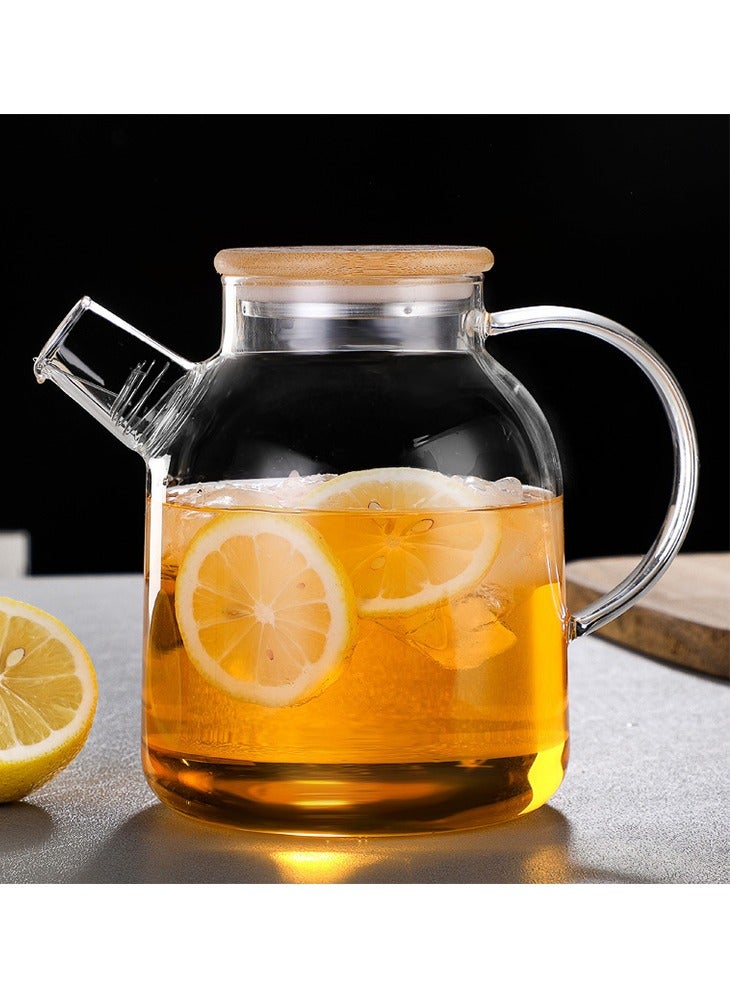 إبريق شاي مقاوم للحرارة مع مصفاة وغطاء 1600 مل إبريق شاي زجاجي آمن للاستخدام على الموقد إبريق ماء غلاية شاي للشاي بالفواكه والقهوة شفاف - Image 1