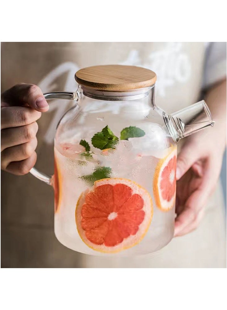 إبريق شاي مقاوم للحرارة مع مصفاة وغطاء 1600 مل إبريق شاي زجاجي آمن للاستخدام على الموقد إبريق ماء غلاية شاي للشاي بالفواكه والقهوة شفاف - Image 2