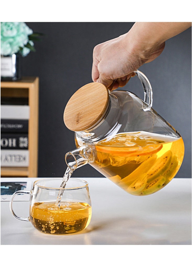 إبريق شاي مقاوم للحرارة مع مصفاة وغطاء 1600 مل إبريق شاي زجاجي آمن للاستخدام على الموقد إبريق ماء غلاية شاي للشاي بالفواكه والقهوة شفاف - Image 3