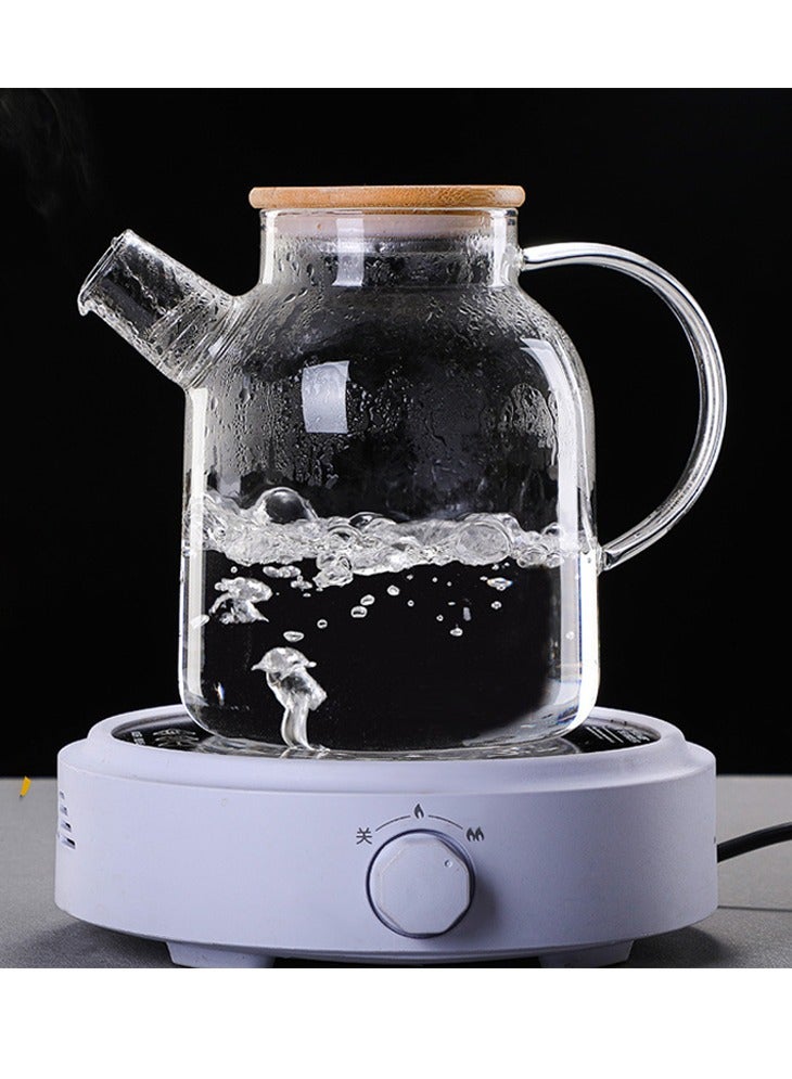 إبريق شاي مقاوم للحرارة مع مصفاة وغطاء 1600 مل إبريق شاي زجاجي آمن للاستخدام على الموقد إبريق ماء غلاية شاي للشاي بالفواكه والقهوة شفاف - Image 5
