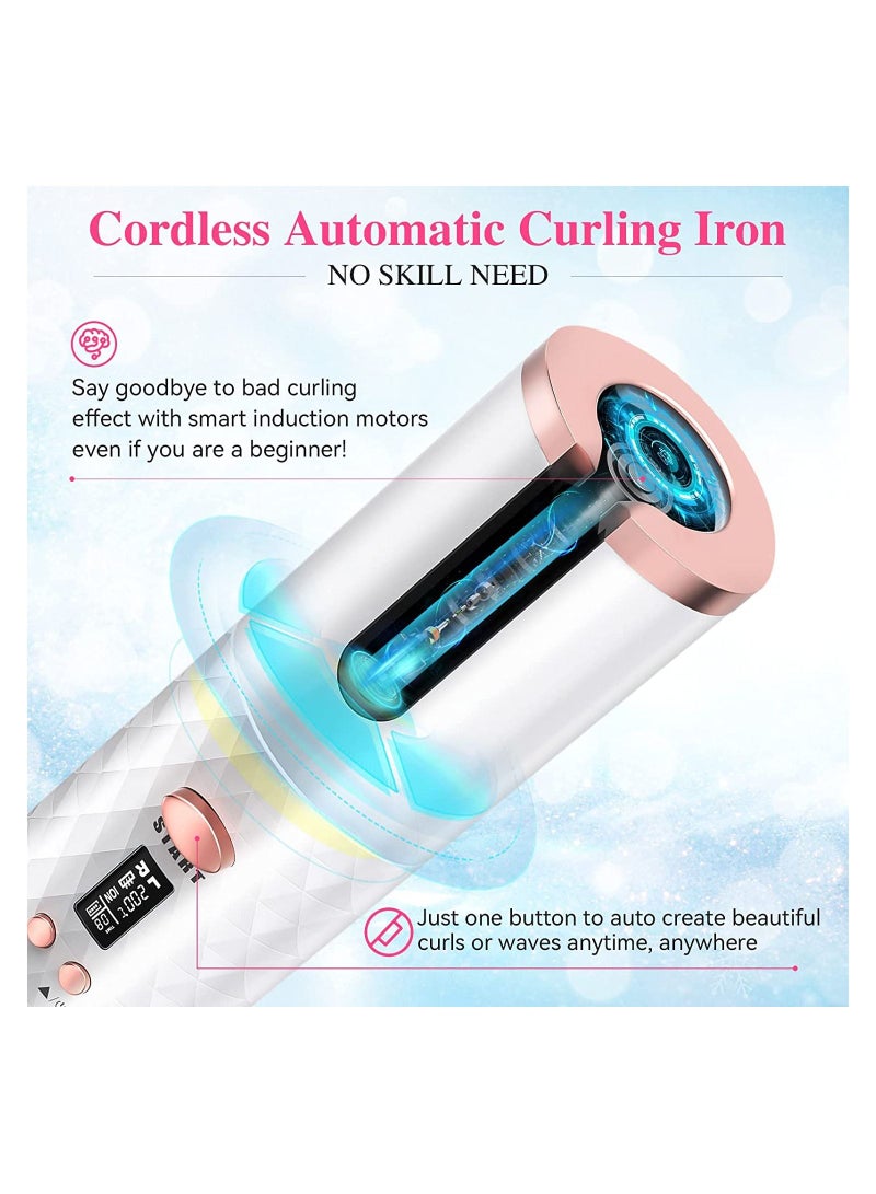 مكواة تجعيد الشعر الأوتوماتيكية بدون سلك، جهاز تجعيد الشعر الذكي المضاد للتشابك مع تسخين سريع بالأشعة تحت الحمراء الأيونية وحرارة عالية تصل إلى 390 ℉ مع 6 درجات حرارة قابلة للشحن ومحمولة - Image 3