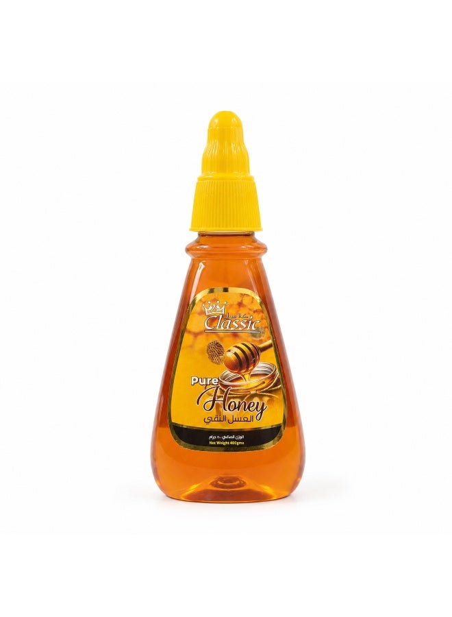 American Classic Pure Bee Honey 400g Squeezy Bottle, Natural Sweetener for Tea Breakfast Pancakes Desserts & Drinks - Image 1