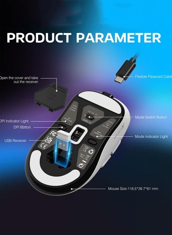 Attack Shark X3 Lightweight Wireless Gaming Mouse with Tri-Mode 2.4G/USB-C Wired/Bluetooth,Up to 26K DPI, PAW3395 Optical Sensor,5 programmable Buttons for PC/Laptop/Win/Mac  - Image 5
