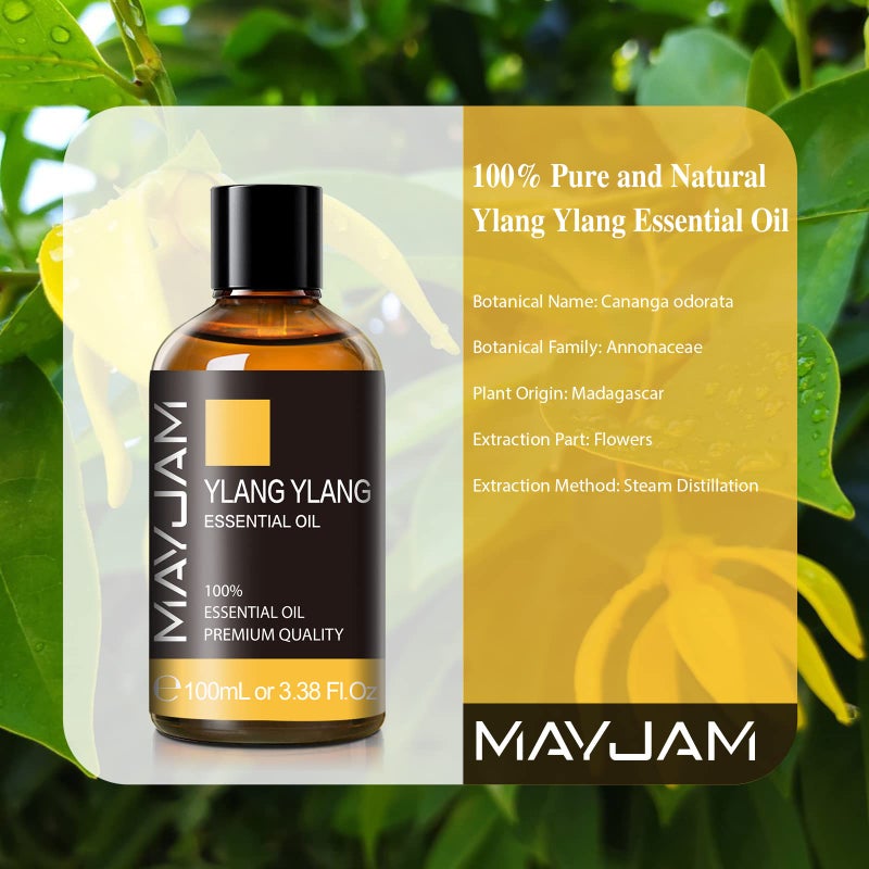 MAYJAM Ylang Ylang Essential Oil, MAYJAM 3.38FL.OZ Premium Quality Essential Oils for Diffusers for Home, 100ML Ylang Ylang Oil Scented Oil, Great for DIY Soap Candle Making - Image 3