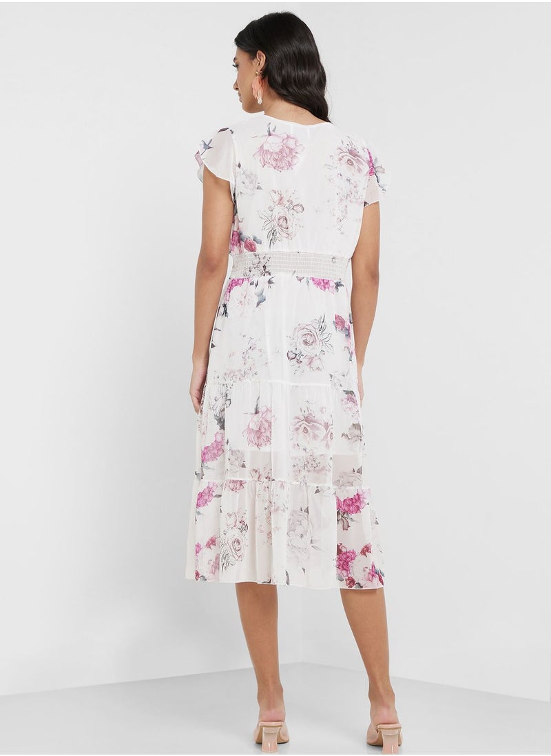 ELLA - V-Neck Floral Printed Dress - Image 1