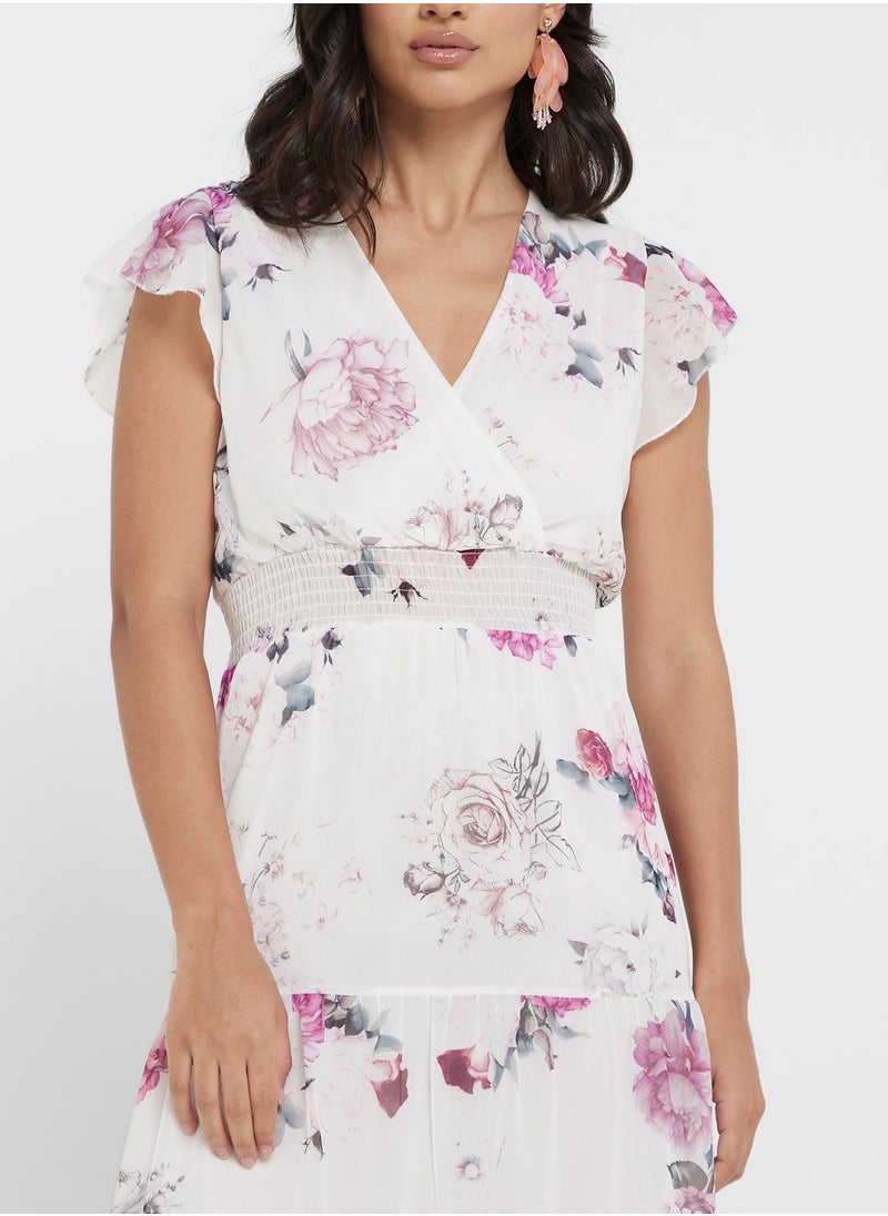ELLA - V-Neck Floral Printed Dress - Image 1