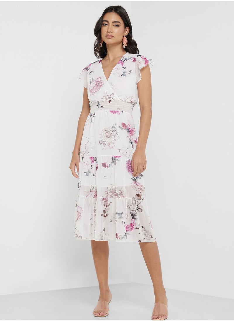 ELLA - V-Neck Floral Printed Dress - Image 1